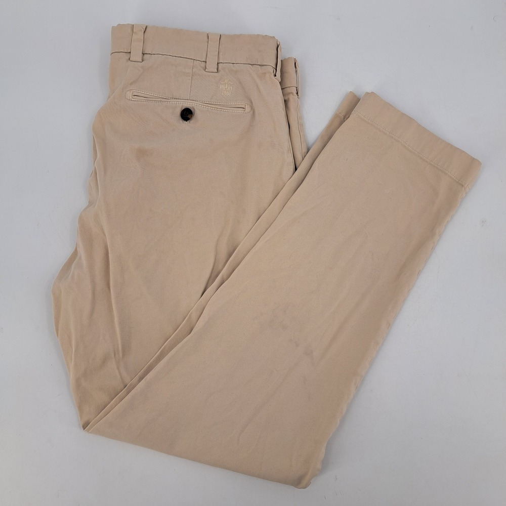 Brooks Brothers Red Fleece Chino Pants Mens 35x30 Cotton Stretch Khaki Tan Solid